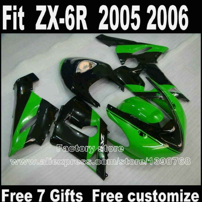 

Высокое качество комплект обтекателей для Kawasaki ZX6R 2005 2006 ZX-6R 05 06 ниндзя 636 цвета: зеленый, черный Обтекатели на кузов комплект XX92