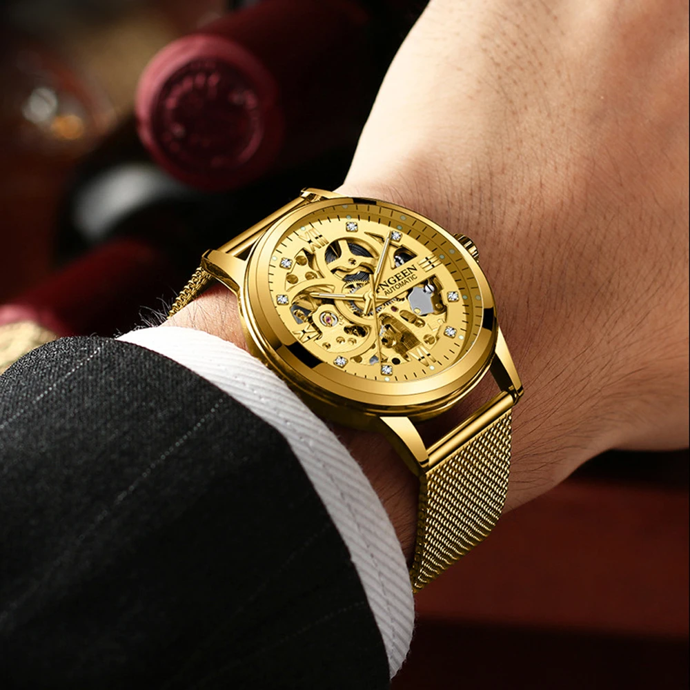 FNGEEN часы для мужчин полностью автоматические механические наручные мужские