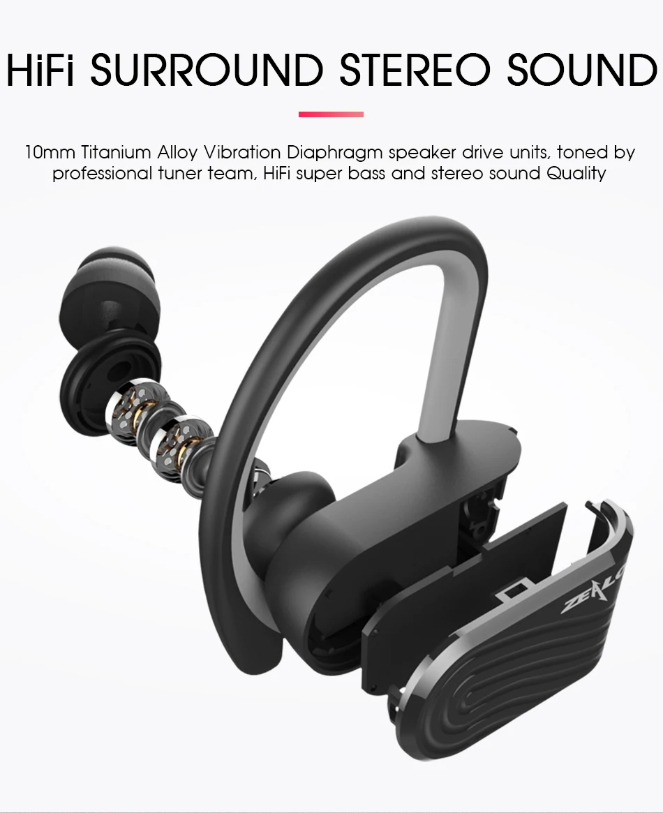ZEALOT H10 TWS беспроводные наушники Bluetooth Спортивная гарнитура с микрофоном 2000 мАч