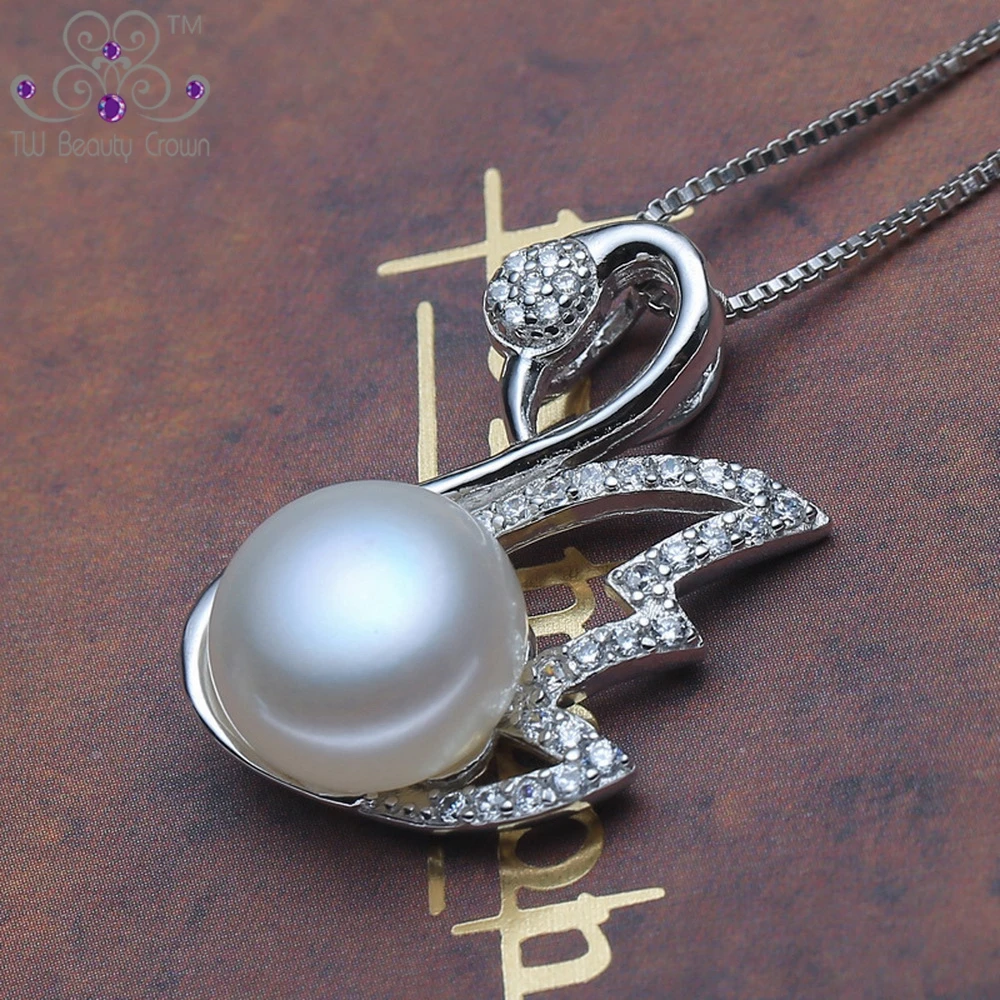 Real Solid 925 Pure Silver Jewelry Noble Vintage Swan White Natural Freshwater Pearl Pendant Necklaces For Women Fashion | Украшения и