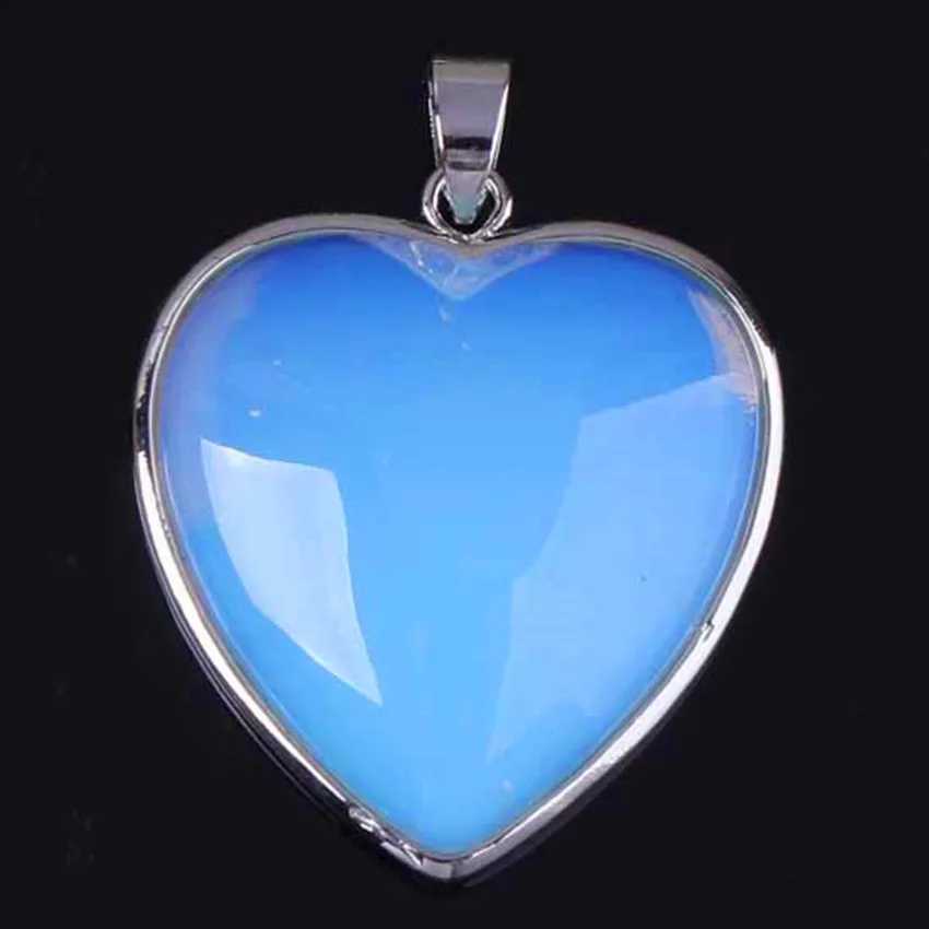 

100-Unique Romantic Style 1 Pcs Silver Plated Cute Heart Opalite Opal Pendant For Valentine's Day Jewelry