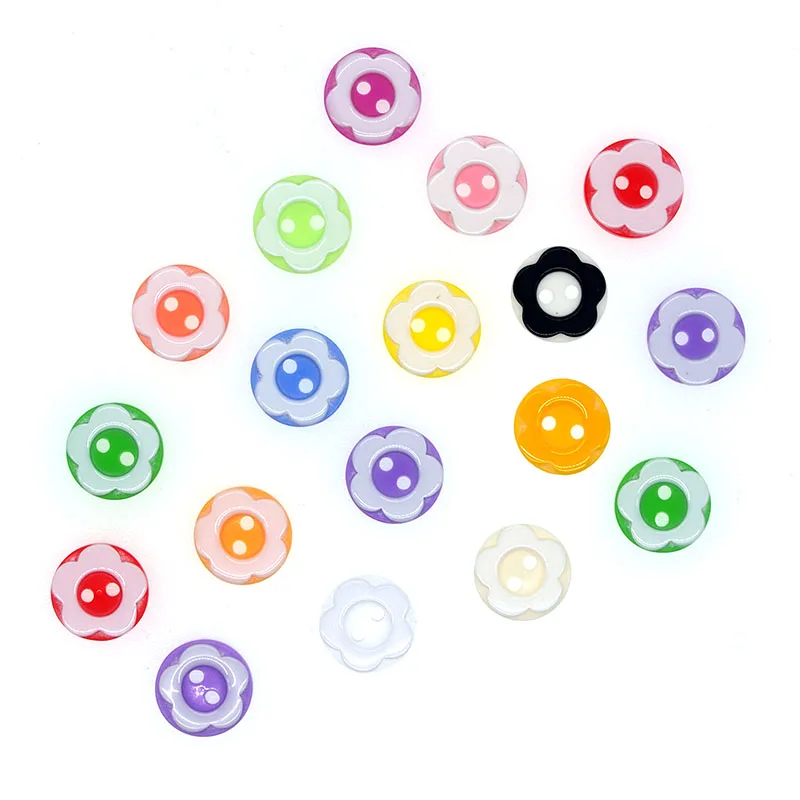 

100PCs Resin Buttons 2 holes Round Colorful Flower Button Scrapbooking Sewing Accessories Craft Bottoni Botoes JS9023 12mm
