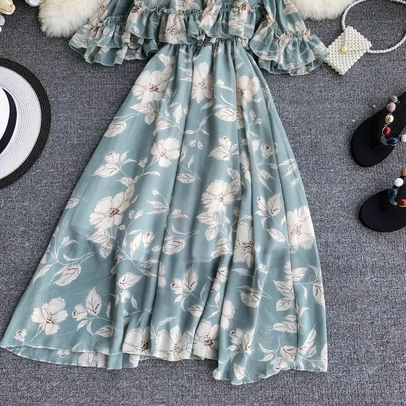 Женское шифоновое платье ALPHALMODA повседневное пляжное до середины икры с коротким