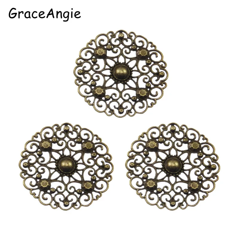 (6Pieces) Vintage Style Bronze Look Jewelry Round Hollow Flowers Charms Pendants 49*49mm Art Dec Hanger Bracelet Connector 02411 | Украшения