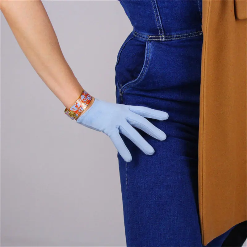 Suede Light Blue 16 см короткие перчатки из лакированной кожи, имитирующая кожу, зеркальные Яркие Кожаные перчатки из искусственной кожи, ярко-желтый, ярко-желтый WPU120 - Цвет: Suede Light Blue