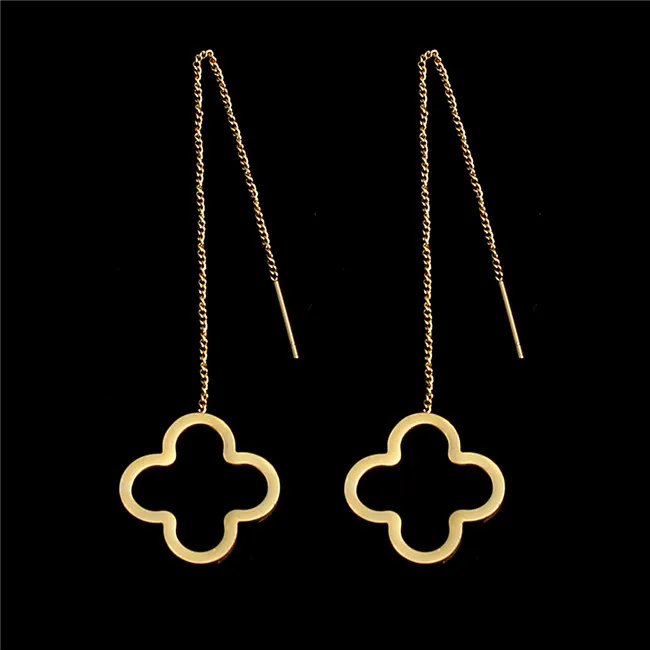 Она WEIER нержавеющая сталь jewelry корейский мотаться Висячие длинные сережки-крестики висит Женский brincos серьги Модные талисманы серебро - Окраска металла: clover -G