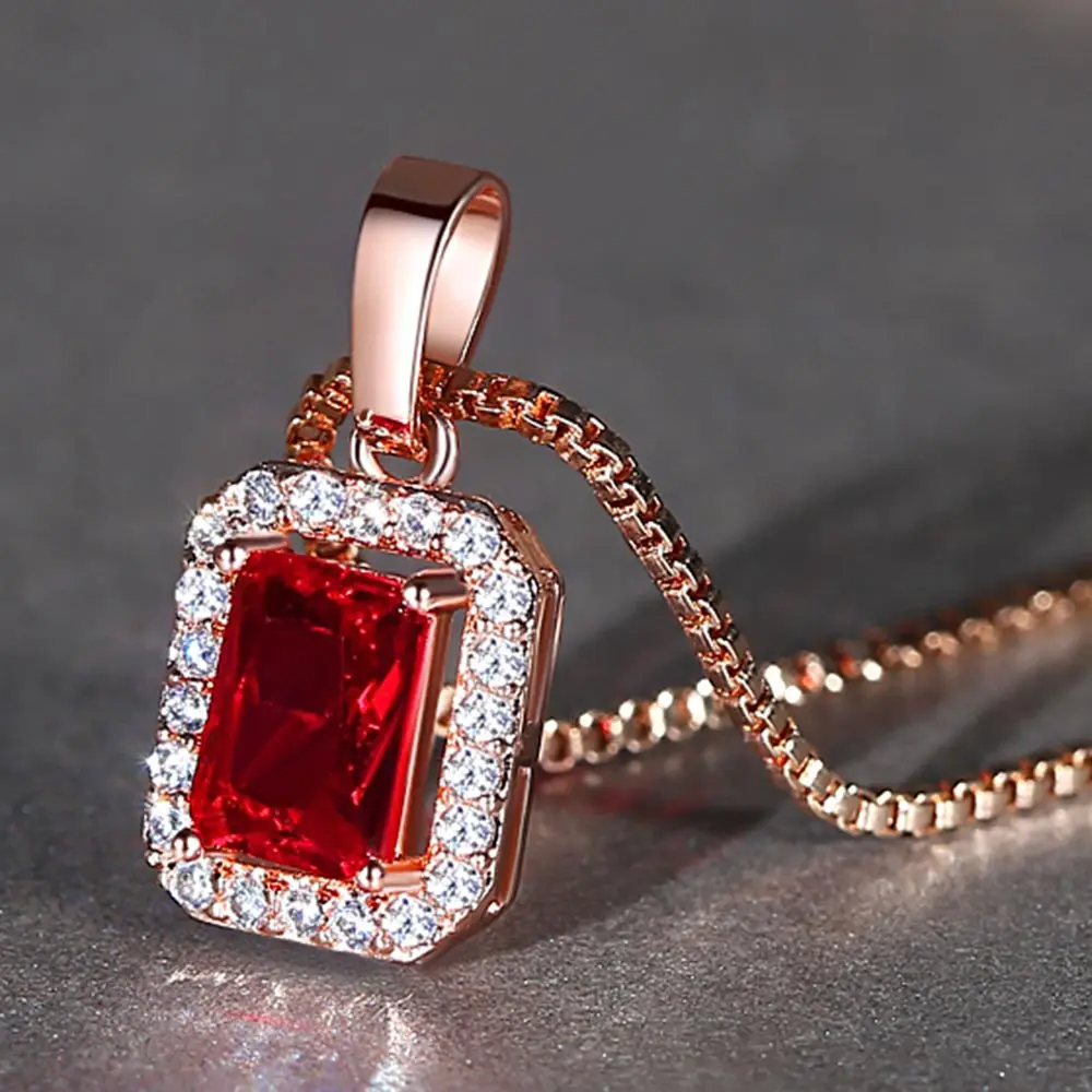 

Luxury Lady Crystal Necklace Exquisite Rose Gold White Zirconium Wedding Necklace Red Princess Lady Jewelry Accessories Gift