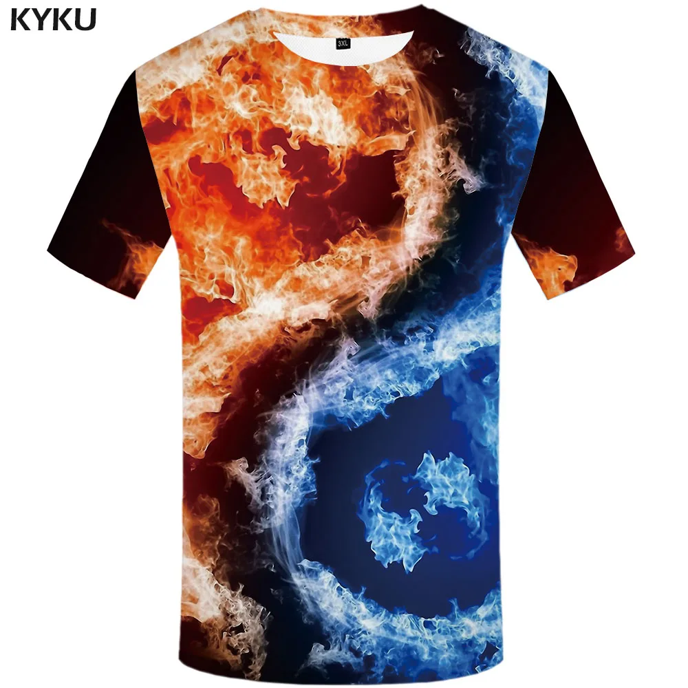KYKU 3d футболка Yin Yang Мужская с изображением пламени красные футболки принтом огня