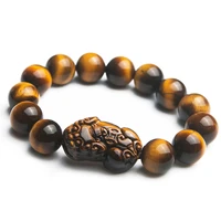 natural yellow tigers eye gemstone bracelets black 14mm round bead stretch power bracelets for women men aaaaaa