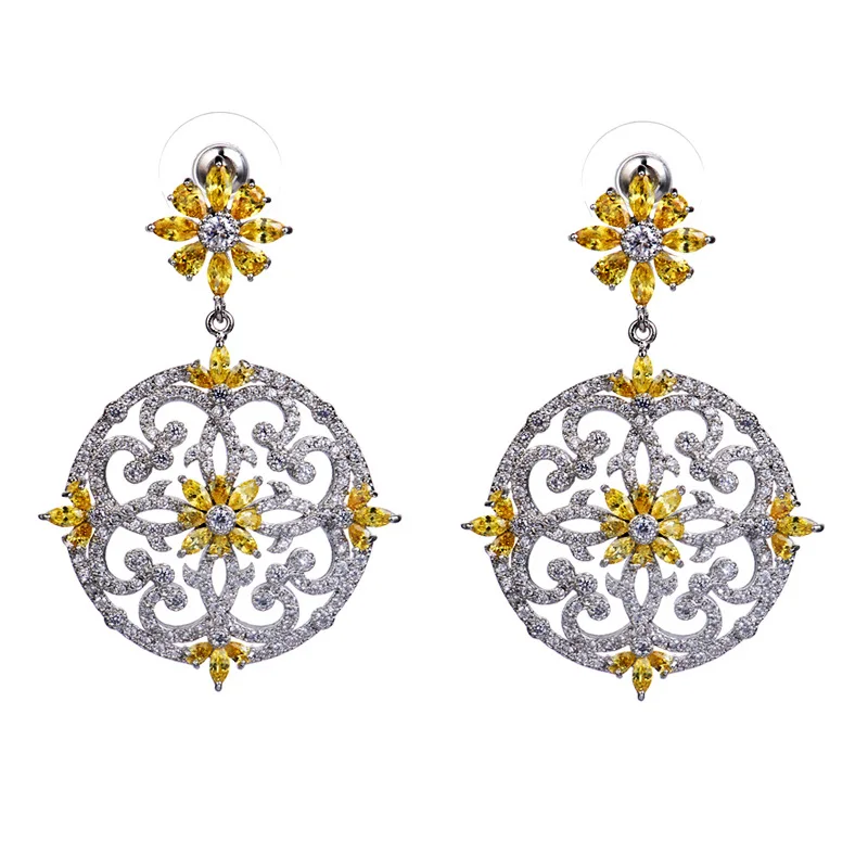 Серьги-подвески с фианитом