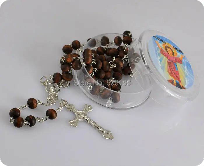 12x Смешанные цвета розы Ароматные Духи деревянные четки бусины INRI Jesus крест кулон