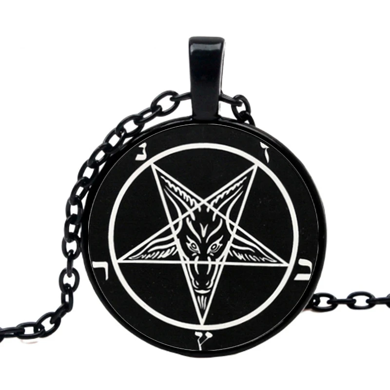 

Baphomet Inverted Pentagram star necklace black Antelope's head demon religiou men LaVey Satanism Occult Metal Pendant wholesale