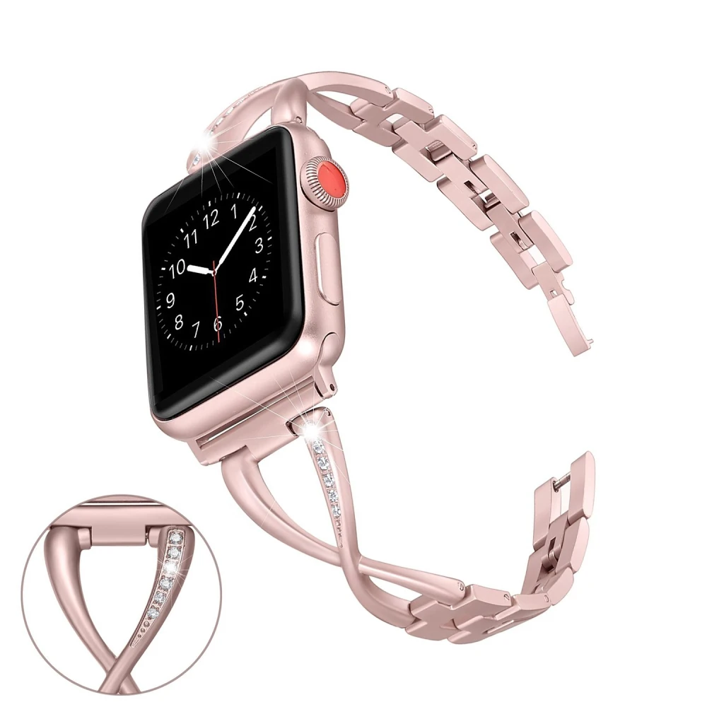Ремешок для Apple Watch 38 мм 40 42 44 браслет из нержавеющей стали с кристаллами и
