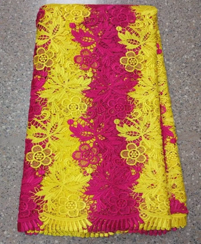 5Yards/pc beautiful green and yellow flower african water soluble lace embroidery french guipure fabric for dress BW61-5 | Дом и сад
