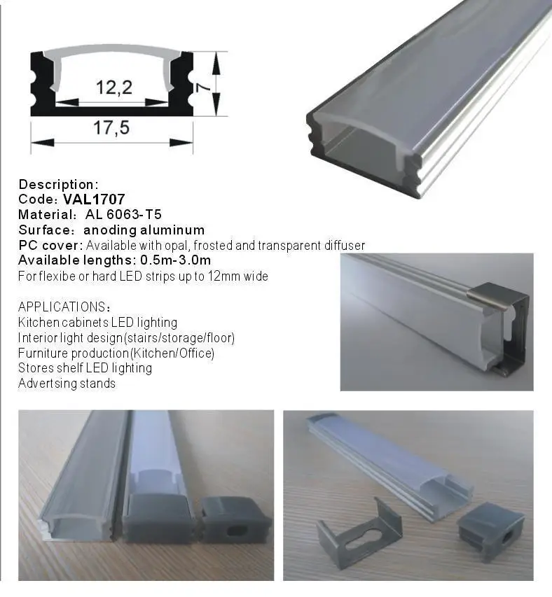 

1M/3.3FT U-Shape Aluminum Channel/Profile with Opal Cover End Cap and Mounting Clips for surface recessed LED strip installation