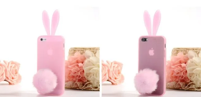 Прекрасный Случай Coque Для iPhone 5S 5 SE Дело Банни Уха Кролика Плюшевые хвост Крышка