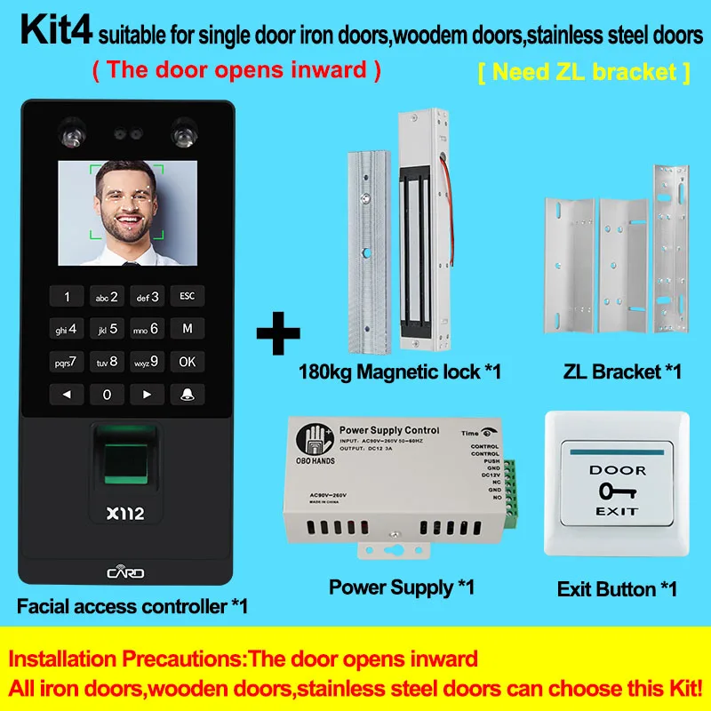 Kit 4 Лицо RFID система контроля допуска к двери комплект IP/TCP биометрический отпечаток пальца посещаемость машина USB пароль электрические замки - Цвет: Kit 4