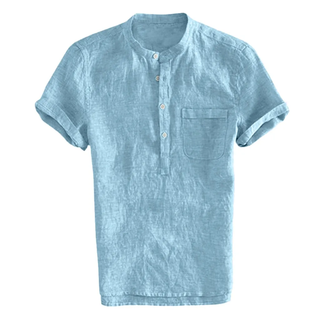 Повседневная рубашка с коротким рукавом, мужская рубашка Camisa, мешковатая, хлопок, лен, одноцветная, на пуговицах, Мужская блузка, топы, уличная одежда, Camisa masculina