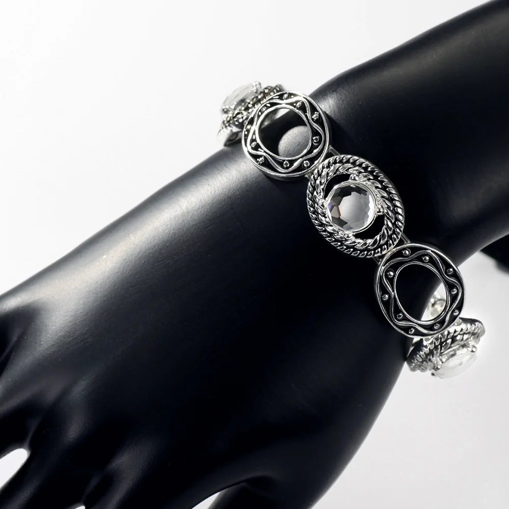 Neoglory горный хрусталь античный посеребренный Овальный стрейч браслеты для женщин