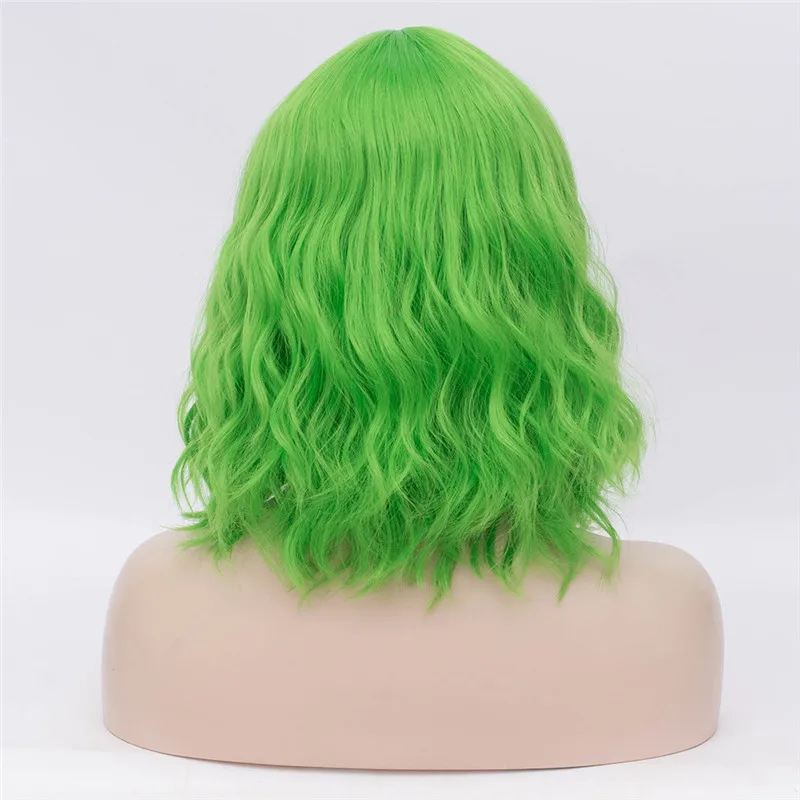 Зеленый MSI Wigs, Короткие парики для косплея, фиолетовый, для женщин, кудрявый, красный, синий, парик с боковой челкой, зеленый, розовый, синтетический парик, жаростойкий - Цвет: Зеленый