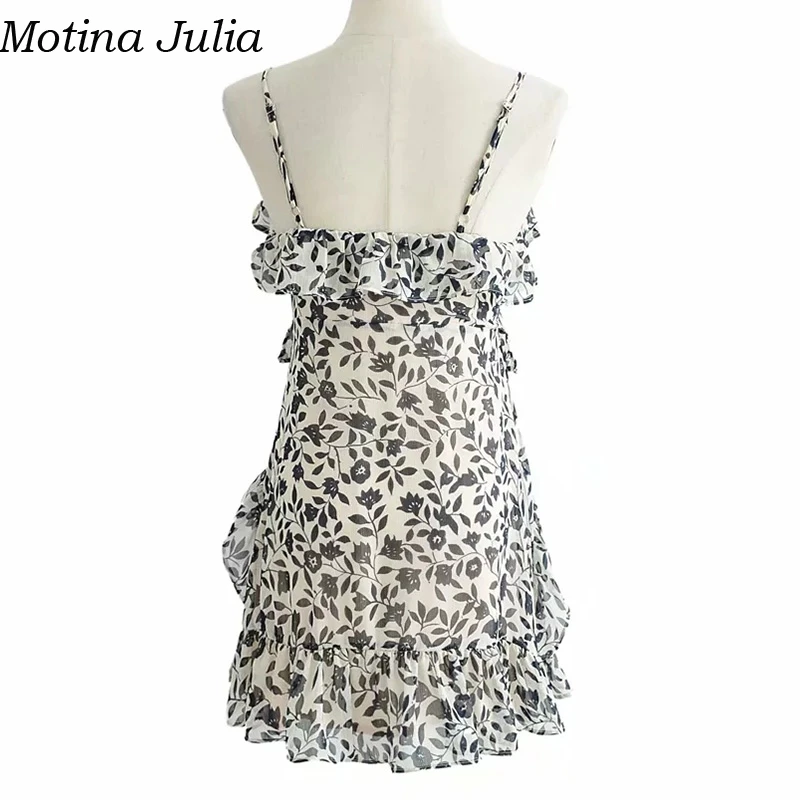 Motina Julia, сексуальное шифоновое платье с цветочным принтом, женские летние элегантные вечерние мини-платья на бретелях, женские повседневные пляжные короткие Сарафаны