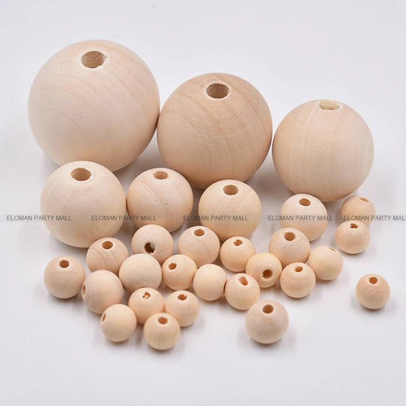 ELOMAN 6-16mm Natural Ball Wood Spacer Beads For Charm Bracelet Wholesale wood beads jewelry DIY wooden accessories |