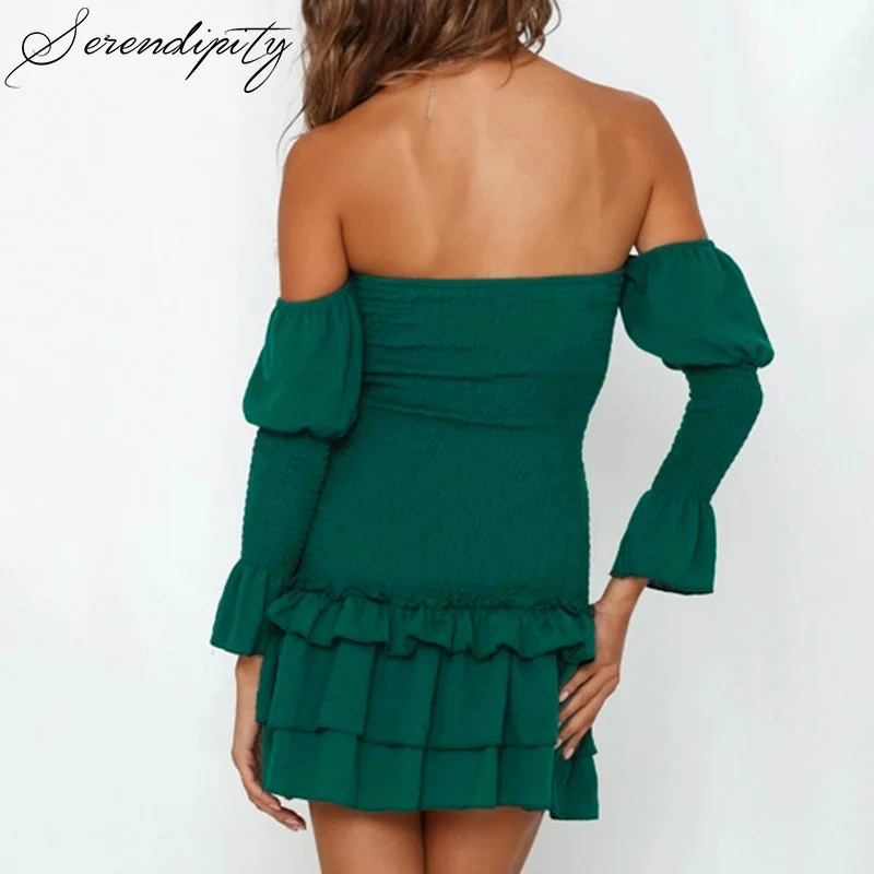 SRDP Сексуальное женское платье с открытыми плечами рюшами элегантное пышными
