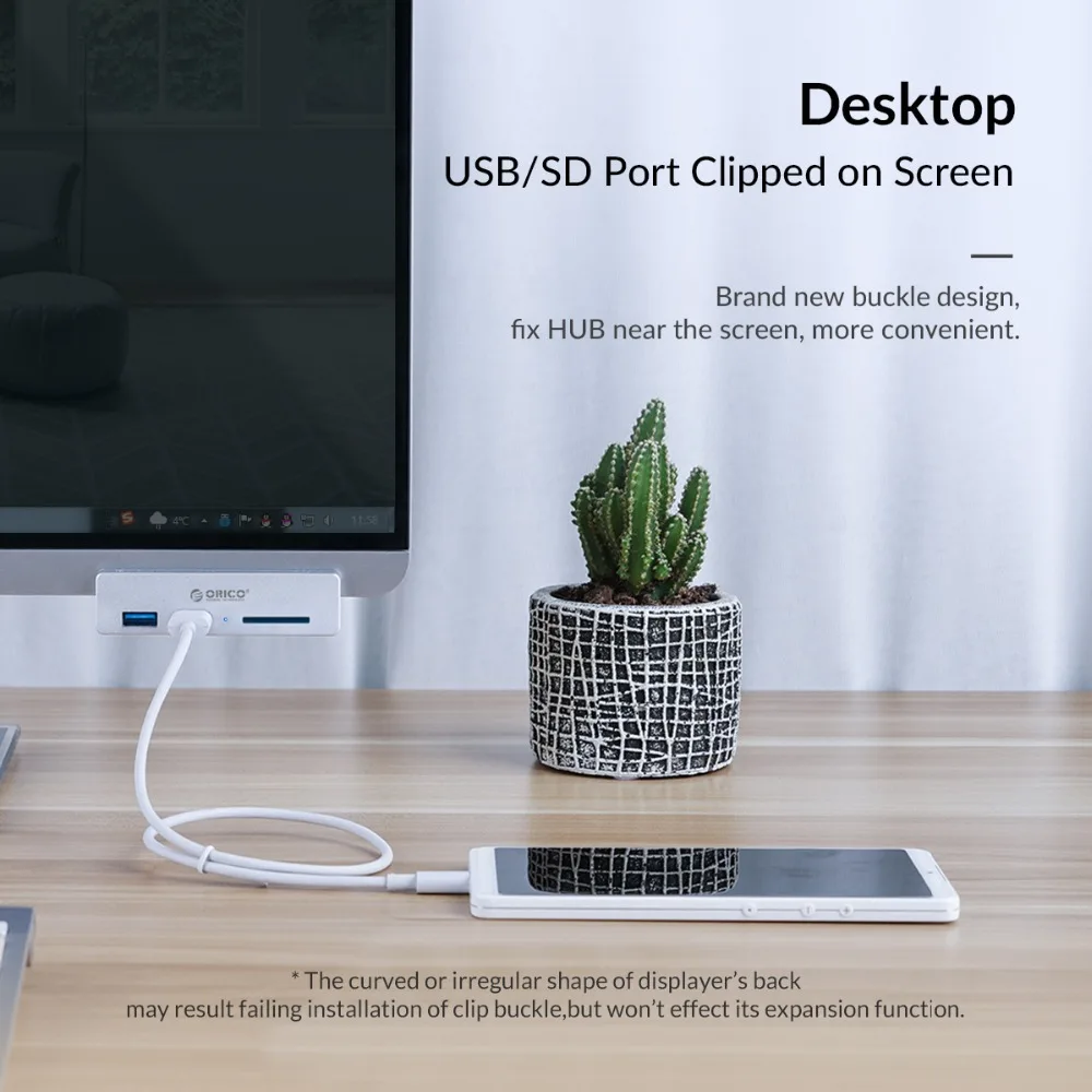 ORICO MH4PU Алюминий 4 Порты USB 3,0 Clip-тип хаб для рабочего ноутбука клип диапазон 10-32 мм дата кабель Silver usb разветвитель