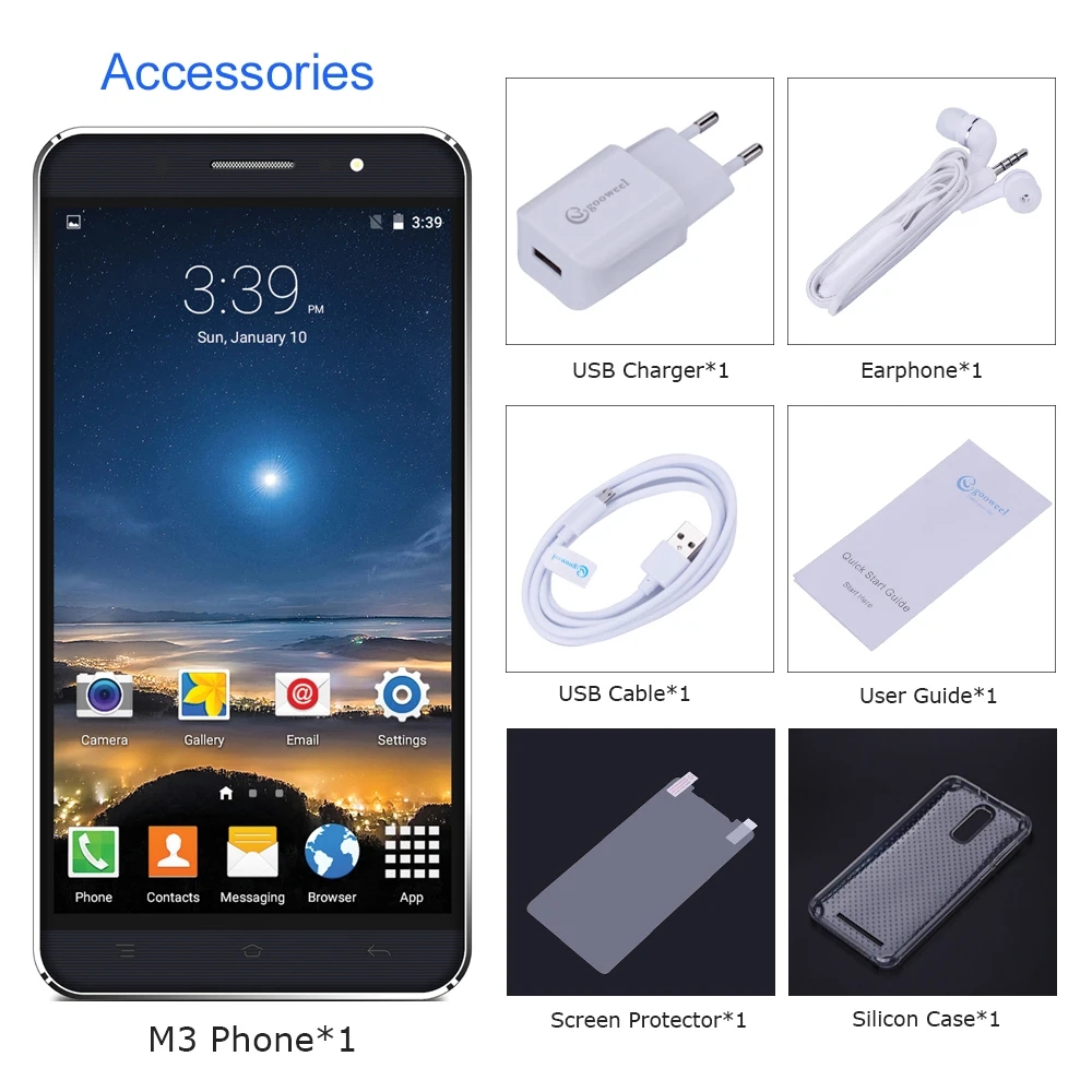 6 0 дюймовый экран QHD IPS Gooweel M3 смартфон mt6580 четыре ядра мобильного телефона 1 ГБ