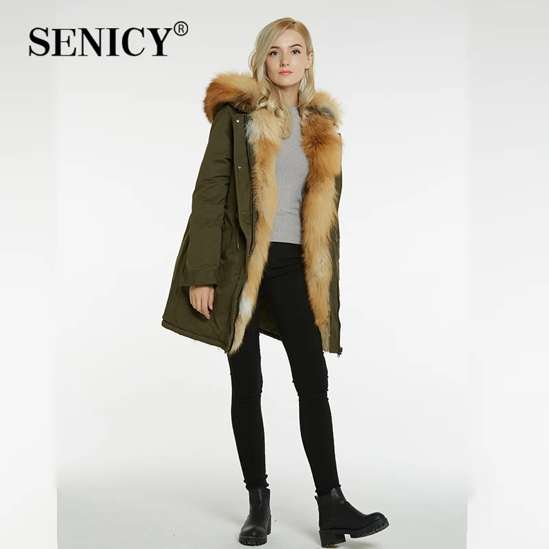 Senicy Новинка 2017 длинные зимние натуральная Меховая куртка пальто женщин парка