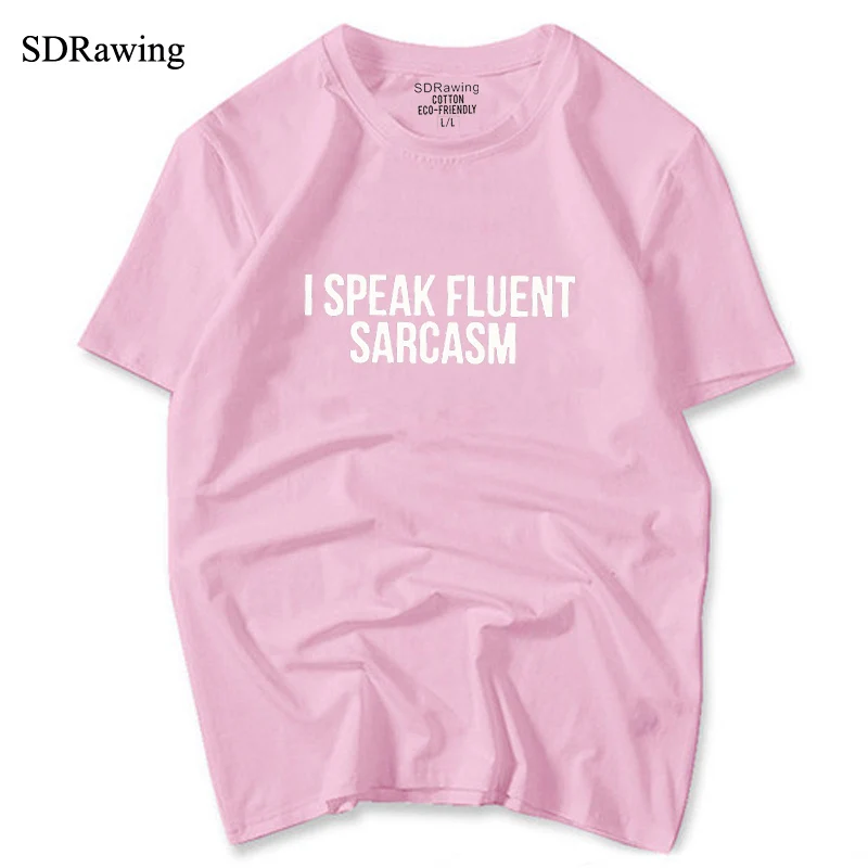 Женская хлопковая футболка с коротким рукавом и круглым вырезом|top tees|i speak fluent