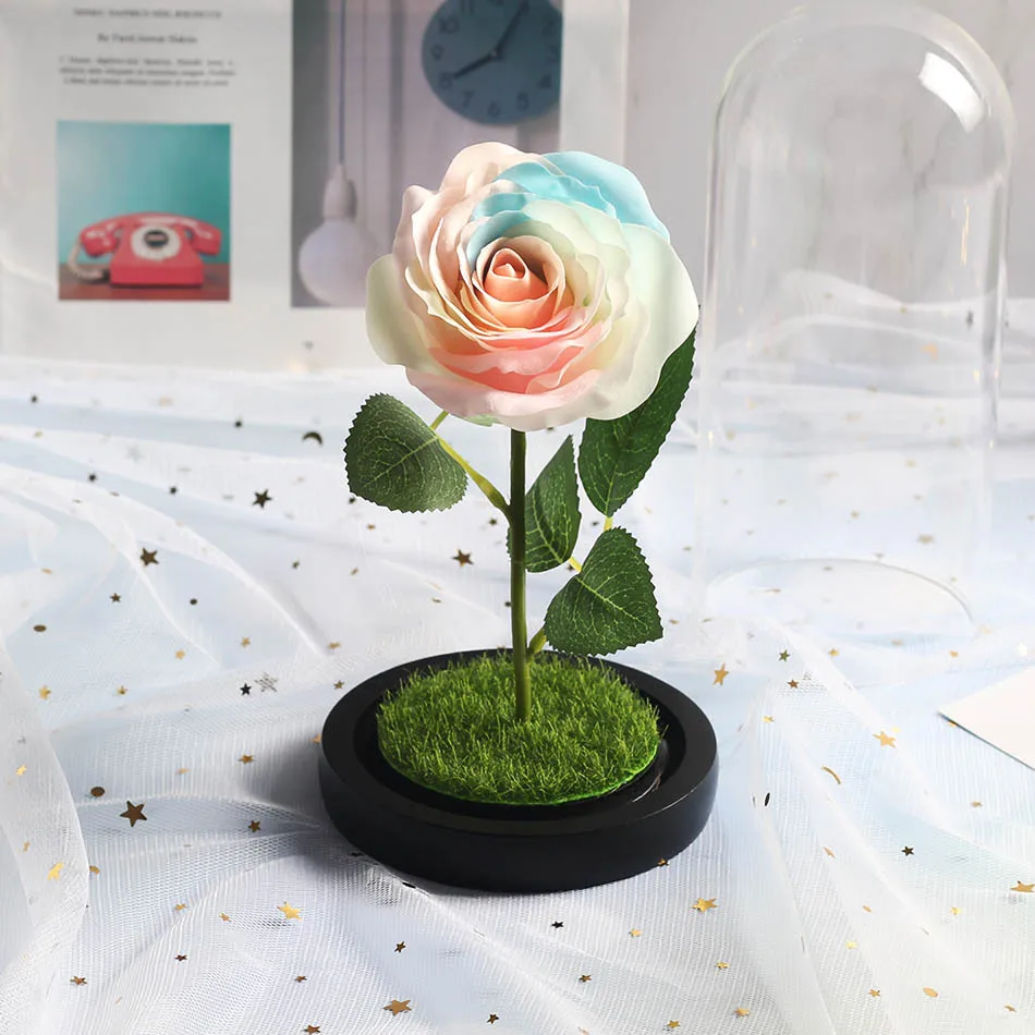 Красота и с рисунком из мультфильма «Красавица и Чудовище» в виде красных роз с яркие светодиодные светильник в Стекло купол для Свадебная вечеринка, подарок на день Святого Валентина, подарок на день матери