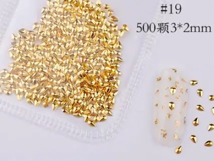 style19 3D Шпильки для ногтей, пустотелая металлическая заклепка, металлическое украшение/золотисто-серебристые шпильки/геометрический маникюр в золотой оправе, сделай сам, дизайн ногтей - Цвет: style19