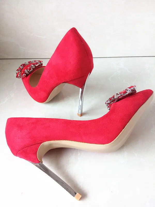 Марка Дизайнер Женская Обувь Высокие Каблуки Свадебная Женщины Flock насосы 12 СМ