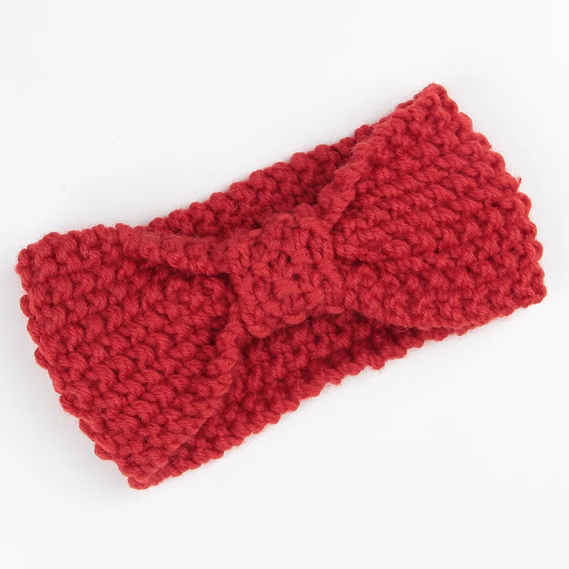 14baby red Nishine/осенне-зимняя вязаная шерстяная повязка ручной работы для детей; эластичная вязаная крючком Теплая повязка для волос с цветочным рисунком; тюрбан для девочек - Цвет: 14baby red