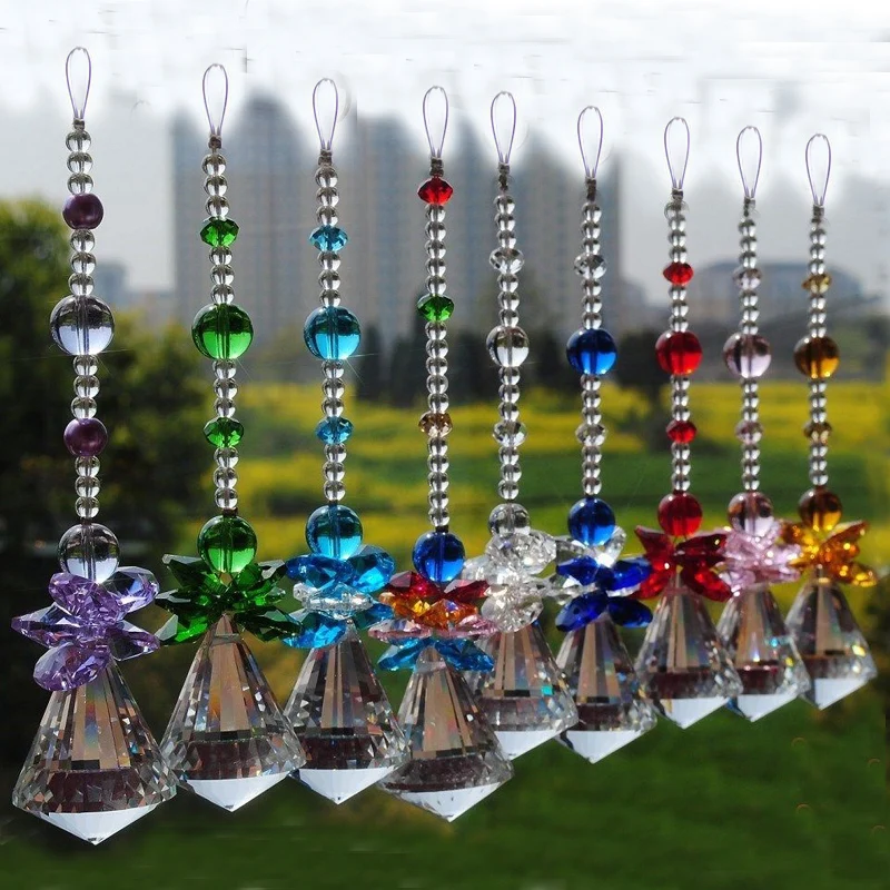 9PCS Chakra Sun Catchers 30mm Clear Crystal Ball Prism Rainbow Octagon Beads Ornaments Hanging Suncatcher Pendant