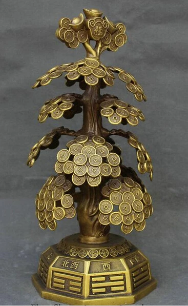 Высота 36 см + Китайская латунная медная фэн шуй денежное дерево молочная корова