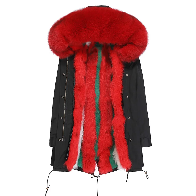 Длинная парка из натурального Лисьего меха с отстегивающимся кроличьим мехом