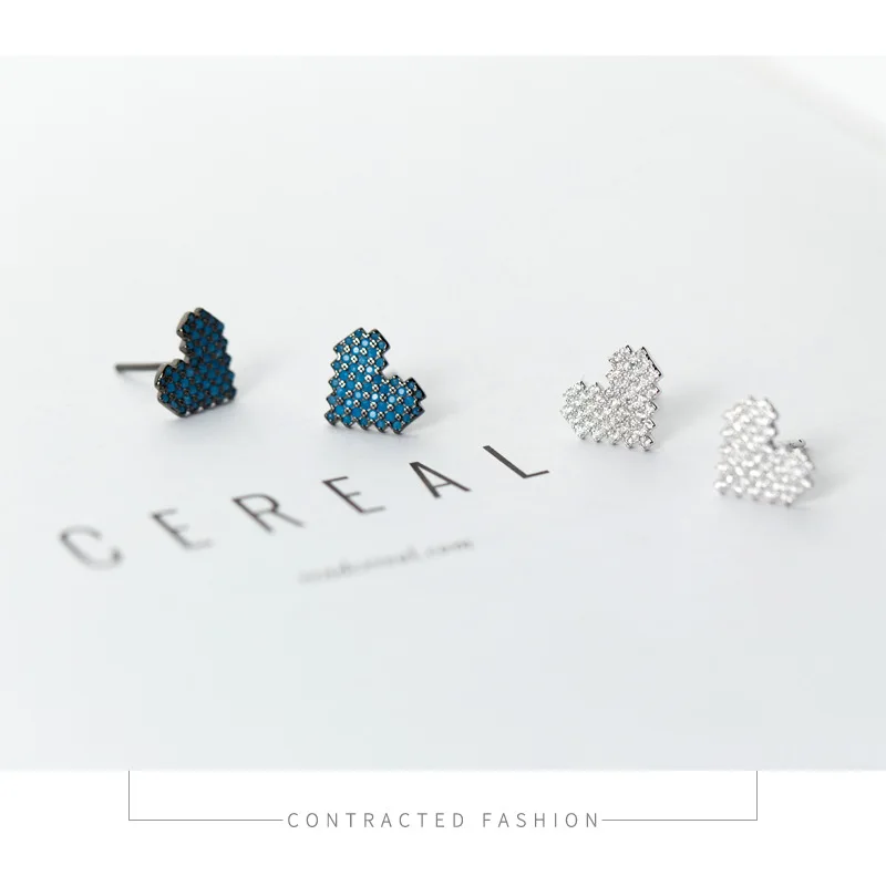 New 925 Sterling Silver Stud Earrings for Women Zircon Hearts Fashion Accessories Wish Jewelry 2017 | Украшения и аксессуары