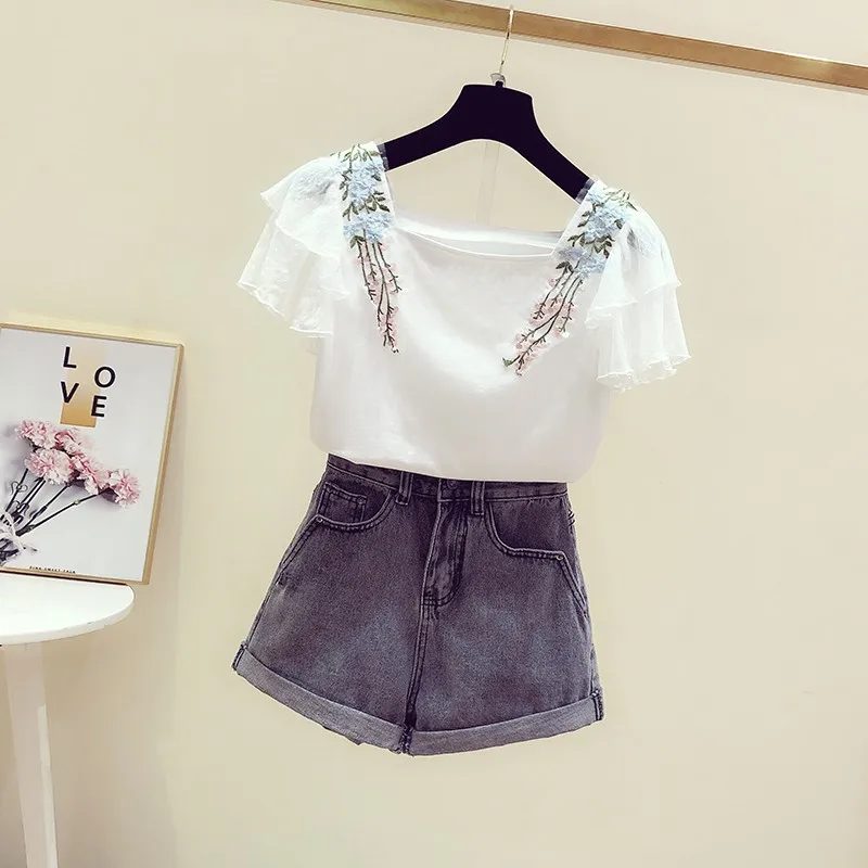 Рубашка летняя новая Корейская версия Маленькая кружевная простроченная