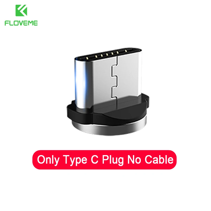 Type C Plug FLOVEME светодиодный магнитный кабель Micro usb type C для iPhone Xs Max XR X 7 Магнитный кабель для быстрой зарядки мобильного телефона - Цвет: Type C Plug