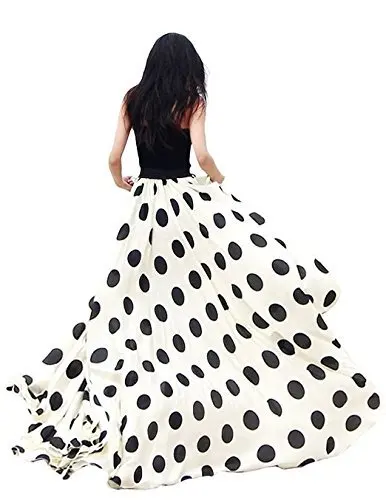 

Customize Ladies Women's Fashion Plus Size 3XS-10XL Chiffon Polka Dot Print High Waist Summer Style Long Maxi Skirts Black/White