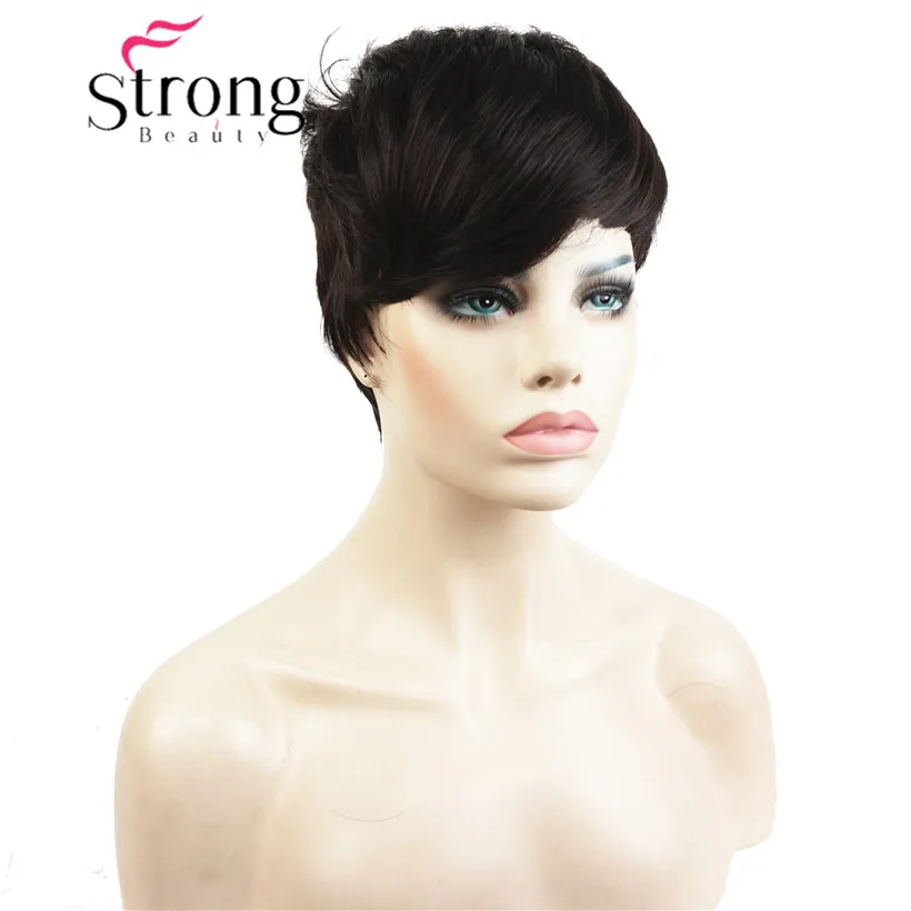 StrongBeauty короткий боковой взрыва красный асиметрический прямой парик полный синтетические парики выбор цвета