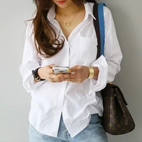 bgteever single pocket white womens shirt feminine blouse top long sleeve casual turn down collar ol style female loose blouses