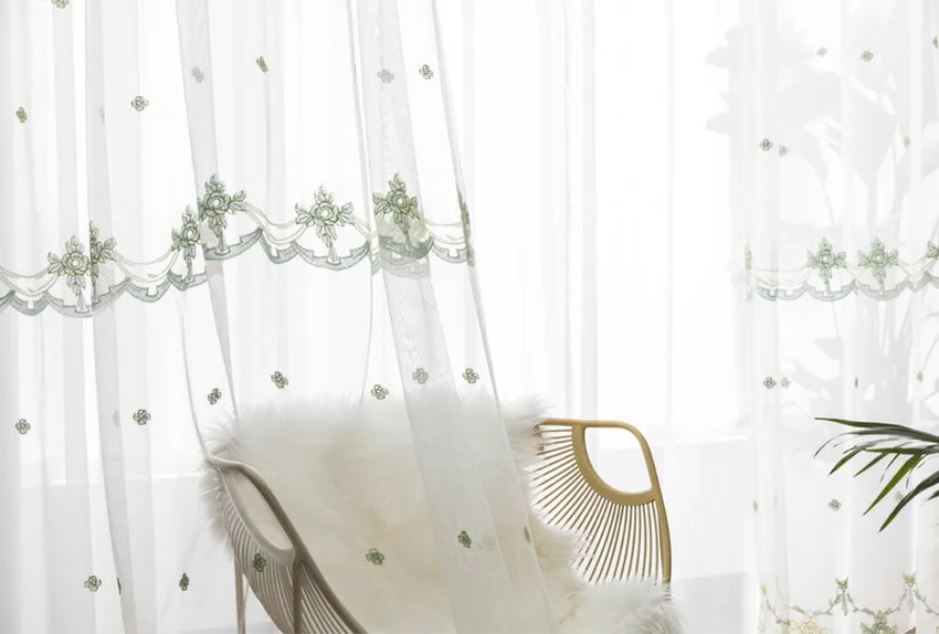 European Luxury Mesh Embroidered Curtain for Bedroom Delicate Sheer Fabric Window Cortina M068C