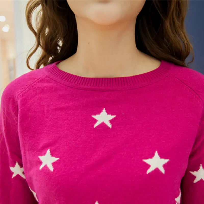 Women Cashmere Wool Long Sleeve Sweaters JECH Spring Star Big O-neck Pullovers Jumpers Knitted Oversize Sweater Female | Женская одежда
