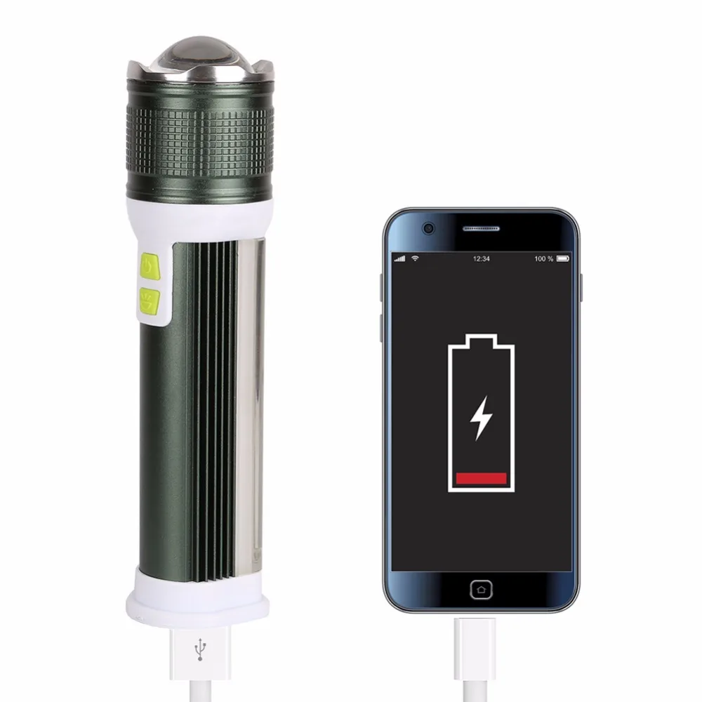 USB фонарик многофункциональный 7 режимов T6 + COB четыре режима Lanterna Масштабируемая