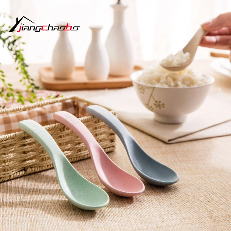Hot Sale Wheat Straw Coffee Spoon With Long Handle Kitchen Colourful Scoops Dessert Tea Rice Soup | Дом и сад