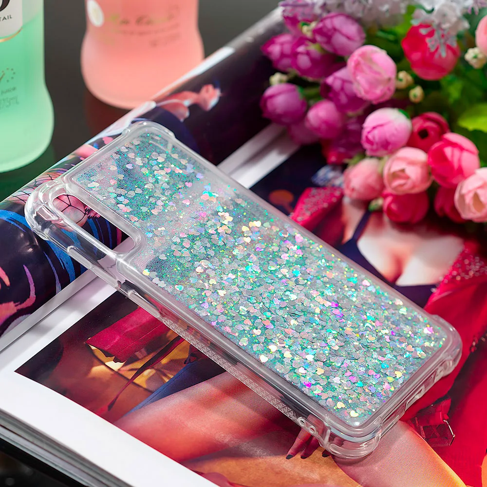 Soft Fashion Love Heart Quicksand Liquid Silicone Phone Case for Google Pixel 3 Google Pixel 3a XL Air Cushion Corner Shockproof