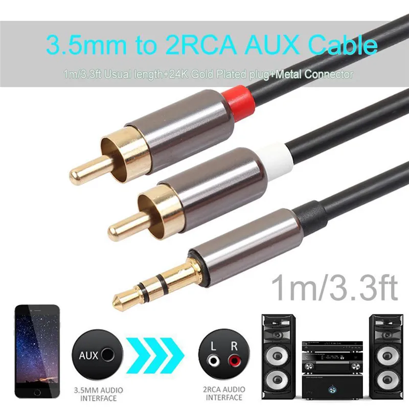 1 шт. черный и белый RCA кабель Jack м 3 5 мм штекер Джек 2 AUX Стерео аналоговый аудио Y
